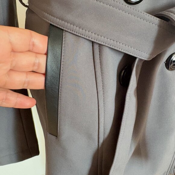 BCX Womens Size S Gray Water-Resistant Hooded Double-Breasted Belted Trench Coat - Picture 8 of 14